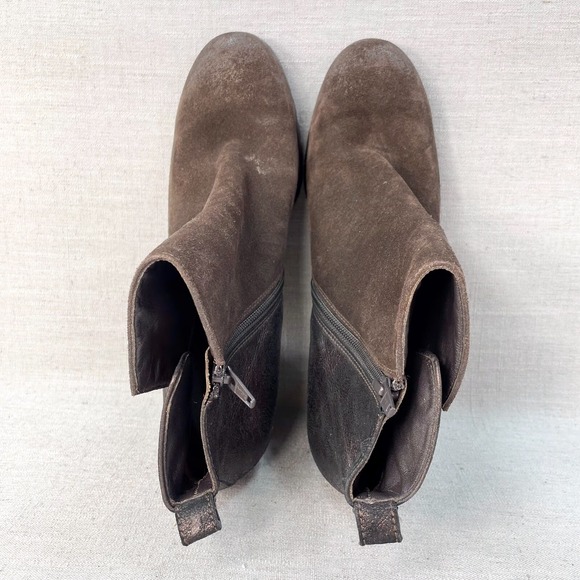 Paul Green Boots Womens 7/ 9 Rockin Booties‎ Brown Suede Zip Chunky Staked Heels - Picture 8 of 12